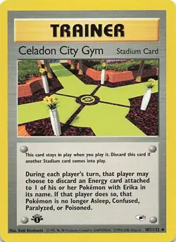 1st Edition celadon city gym Neo Genesis Pokemon Trainer Card WOTC NM - Image 1