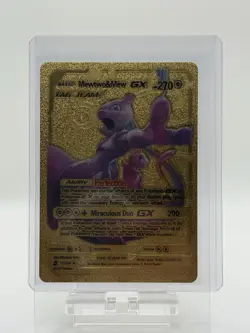 Pokemon Gold Foil Fan Art Card Tag Team MEWTWO & MEW GX 270HP 71/238 - Image 1