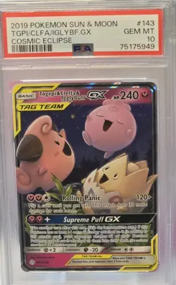 2019 PSA 10 Pokemon S&M Cosmic Eclipse Togepi Cleffa Igglybuff GX 143/236 card - Image 1