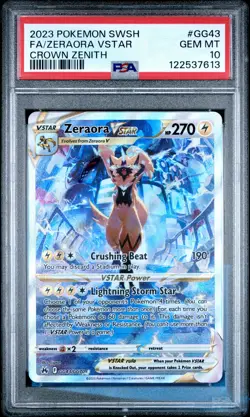 2023 POKEMON SWORD & SHIELD CROWN ZENITH #GG43 FULL ART/ZERAORA VSTAR PSA 10 - Image 1