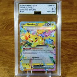 Pokemon SV Surging Sparks Pikachu EX 057/191 AGS Gem-MT 10 Ultra Rare Holo 2024 - Image 1