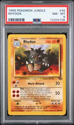 1999 POKEMON JUNGLE #45 RHYDON PSA 8 - Image 1