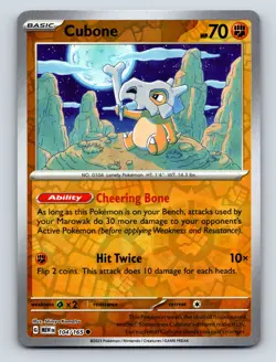 Basic Cubone HP 70 Cheering Bone Hit Twice Rarity Orange Nighttime Scene - Image 1