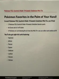 Pokemon Prismatic Evolutions 8 Mini-Tins w Promo Cards Costco IN HAND - Image 2