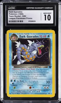 1999 POKEMON TEAM ROCKET - LEAGUE PRERELEASE PROMO DARK GYARADOS CGC 10 GEM MINT - Image 1