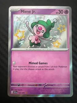 Pokemon TCG Mime Jr. 157/091 Scarlet Violet Paldean Fates Holo Shiny Rare NM - Image 1