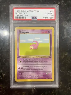 1999 Pokemon Fossil Slowpoke #55 1st Edition PSA 10 - Image 1