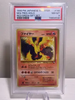 1998 Pokemon Japanese Starter Moltres Holo Red/Green Gift Set #146 PSA 8 NM-MT - Image 1