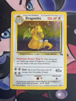 Pokemon TCG Dragonite Fossil Unlimited Holo Rare Card 4/62 MP Condition - Image 1