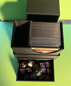 Deck Card Box w/Dice Tray - Holds 100 + Sleeved Cards - Black - MTG/Pokemon - Image 1