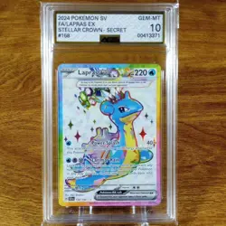 Pokemon Stellar Crown Lapras EX 158/142 AGS Gem-MT 10 FA Holo Secret Rare 2024 - Image 1