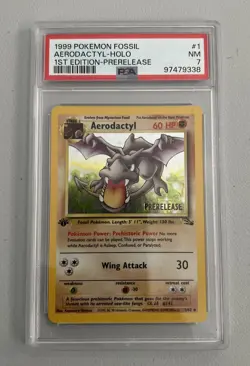 Aerodactyl 1st Edition RARE Prerelease POKEMON Card PSA 7 NM FOSSIL Holo 1/62 - Image 1