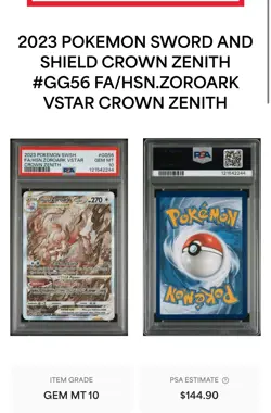 2023 Pokemon Sword & Shield Zoroark VSTAR Crown Zenith Card PSA 10 - Image 1