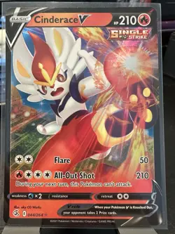 Pokemon Fusion Strike Cinderace v Ultra Rare Holo Card 044/264 NM Condition - Image 1
