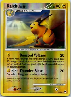 Pokemon RAICHU 27/99 Reverse Holo Rare (2010 Arceus) LP/Light Play - Image 1