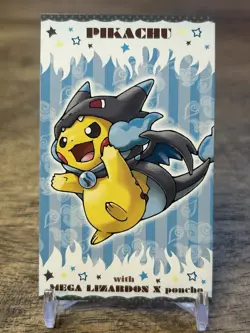 2016 Poncho Pikachu Charizard X Mega Business Card Japanese Pokemon Center Promo - Image 1