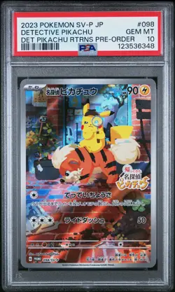 2023 POKEMON JPN SV-P PROMO #098 DETECTIVE PIKACHU PSA 10 - Image 1