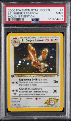 2000 POKEMON GYM HEROES HOLO-1ST ED #7 LT. SURGE'S FEAROW PSA 9 - Image 1