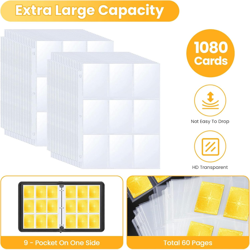 Card Binder 1080 Pockets Trading Card Binder with 60 Removable Sleeves 9 Pockets - Image 3