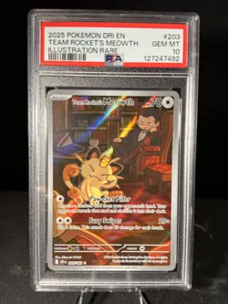 POKEMON PSA 10 2025 SV Destined Rivals Team Rocket's Meowth 203/182 - Image 1