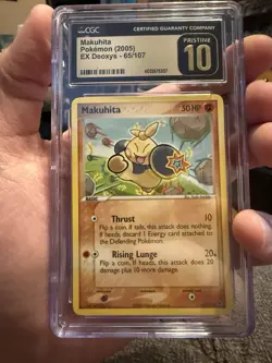 CGC 10 PRISTINE Pokemon 2005 EX Deoxys 65/107 Makuhita Vintage Card Population 4 - Image 1