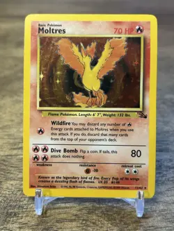 1999 Pokemon Moltres Holo Rare Fossil Unlimited 12/62 WOTC Vintage Card HP - Image 1