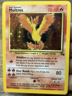 1999 Pokemon Moltres Holo Rare Fossil Unlimited 12/62 WOTC Vintage Card HP - Image 3