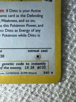 Ditto 3/62 Fossil Holo 1999 Vintage Pokemon Card - Image 4