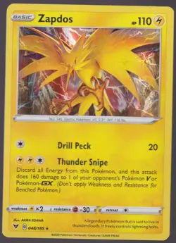 Zapdos Holo Rare SWSH04: Vivid Voltage 048/185 Pokemon Trading Card TCG - Image 1