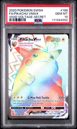 2020 POKEMON SWORD & SHIELD VIVID VOLTAGE SECRET FULL ART/PIKACHU VMAX PSA 10 - Image 1