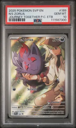 2025 POKEMON SVP EN-JOURNEY TOGETHER POKEMON CENTER ETB PROMO N'S ZORUA PSA 10 - Image 1