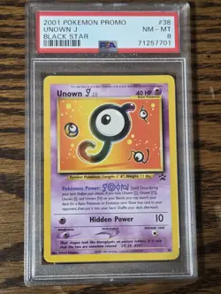 Pokemon Blackstar Promo #38 Unown J PSA 8,,,2001 Pokemon Promo - Image 1