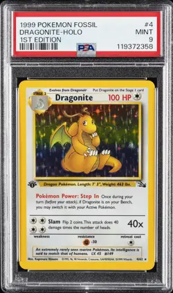 1999 POKEMON FOSSIL 1ST ED #4 DRAGONITE-HOLO PSA 9 - Image 1