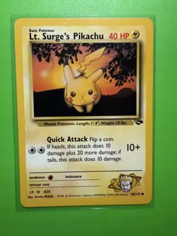 Lt. Surge's Pikachu 84/132 Pokemon TCG Gym Challenge Unlimited LP Card WOTC - Image 1