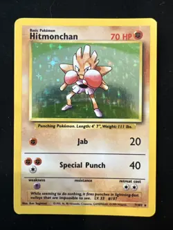 Pokemon TCG Base Set Hitmonchan Card #007/102 Holo MP- - Image 1