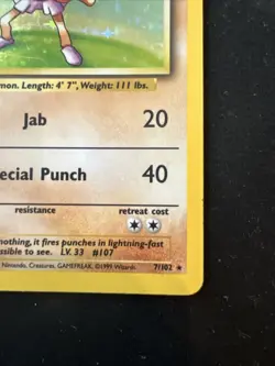 Pokemon TCG Base Set Hitmonchan Card #007/102 Holo MP- - Image 4