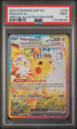 2024 POKEMON SSP EN-SURGING SPARKS SPECIAL ILLUSTRATION RARE PIKACHU EX PSA 9 - Image 1