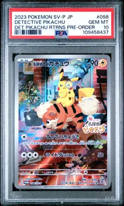2023 POKEMON JAPANESE SV-P PROMO #098 DETECTIVE PIKACHU PSA 10 - Image 1