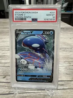 Pokemon Sword & Shield Crown Zenith ULTRA RARE Full Art Kyogre V PSA 10 037/159 - Image 1