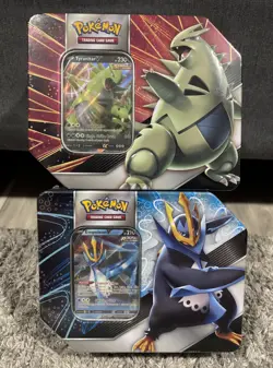 Pokemon TCG Tyranitar & Empoleon V Strikers Tin 6 Packs Of Evolving Skies - Image 1