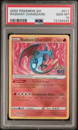 PSA 10 GEM MINT Radiant Charizard 011/078 Pokemon GO A24 - Image 1