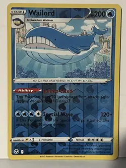 Wailord Reverse Holo 038/195 SWSH12: Silver Tempest NM Pokemon Fast Ship - Image 1