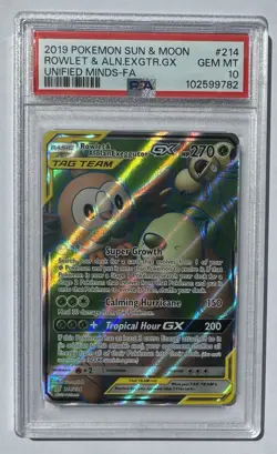 Pokemon 2019 Rowlet & Alolan Exeggutor GX Unified Minds FA PSA 10 LOW POP - Image 1