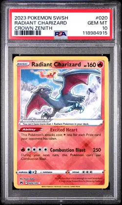 2023 POKEMON SWORD & SHIELD CROWN ZENITH #020 RADIANT CHARIZARD PSA 10 - Image 1