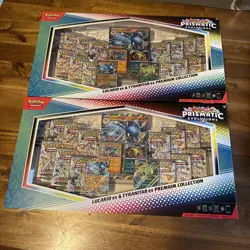 2 x POKEMON PRISMATIC EVOLUTIONS LUCARIO EX/TYRANITAR EX PREMIUM COLLECTION SET - Image 1