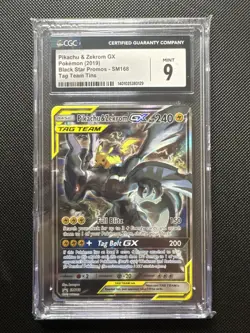 Pikachu & Zekrom GX 2019 Pokemon Black Star Promos Tag Team CGC 9 Full Art SM168 - Image 2