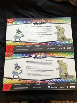 2x Pokemon TCG Prismatic Evolutions Lucario Ex + Tyranitar Ex Premium Collection - Image 2
