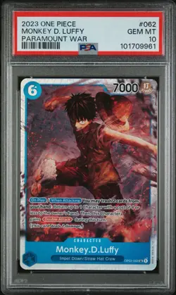 PSA 10 - Monkey.D.Luffy - OP02-062 SR One Piece TCG Card Game Paramount War Eng - Image 2