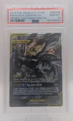 Pokemon Pikachu & Zekrom GX SM168 Tag Team Black Star Promo Card PSA 10 - Image 1