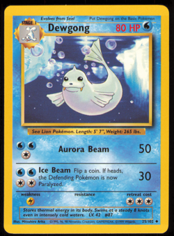 Dewgong 25/102 Base Set Regular Uncommon Unlimited NM/MT Vintage Pokemon Card - Image 1